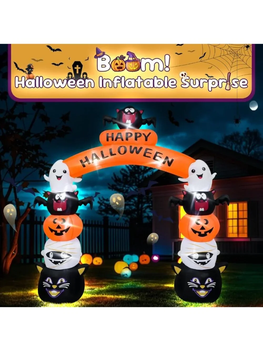 8FT Inflatable Halloween Arch Decoration with LED Lights - Spooky Outdoor Decor
